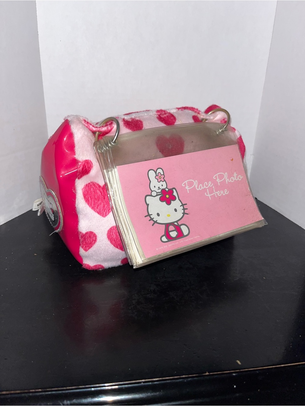 Vintage 2001 Hello Kitty Purple Heart Fuzzy Travel Pillow w/Photo Holder